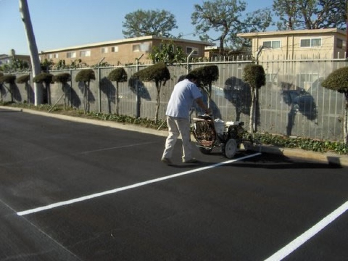 Parking lot with fresh striping